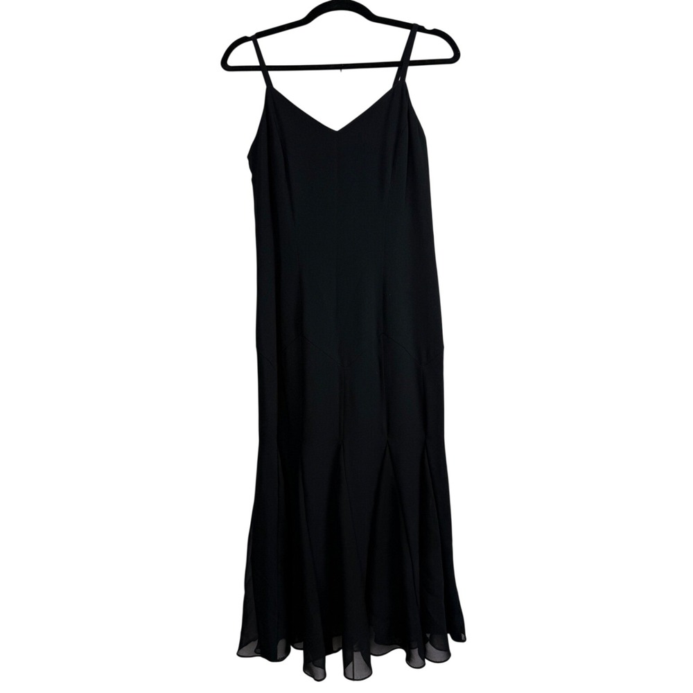 Vintage Jackie K Black Spaghetti Strap Godet Hem Formal Midi Dress Size 7/8